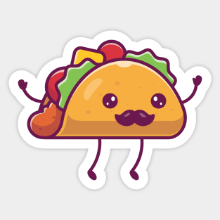 Cute Mustache Taco Jumping Cartoon Sticker